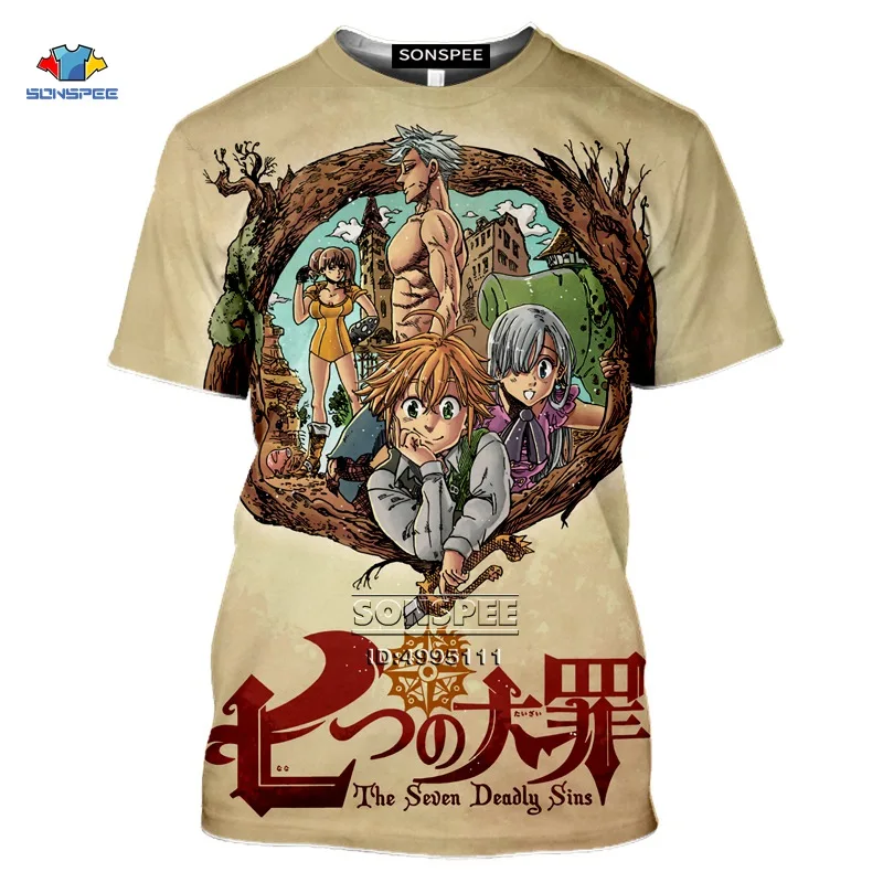 

SONSPEE Anime Nanatsu no Taizai Men's T-shirt 3D Print Ban Meliodas Elizabeth Liones Tshirt Women Summer Casual Short Sleeve Top