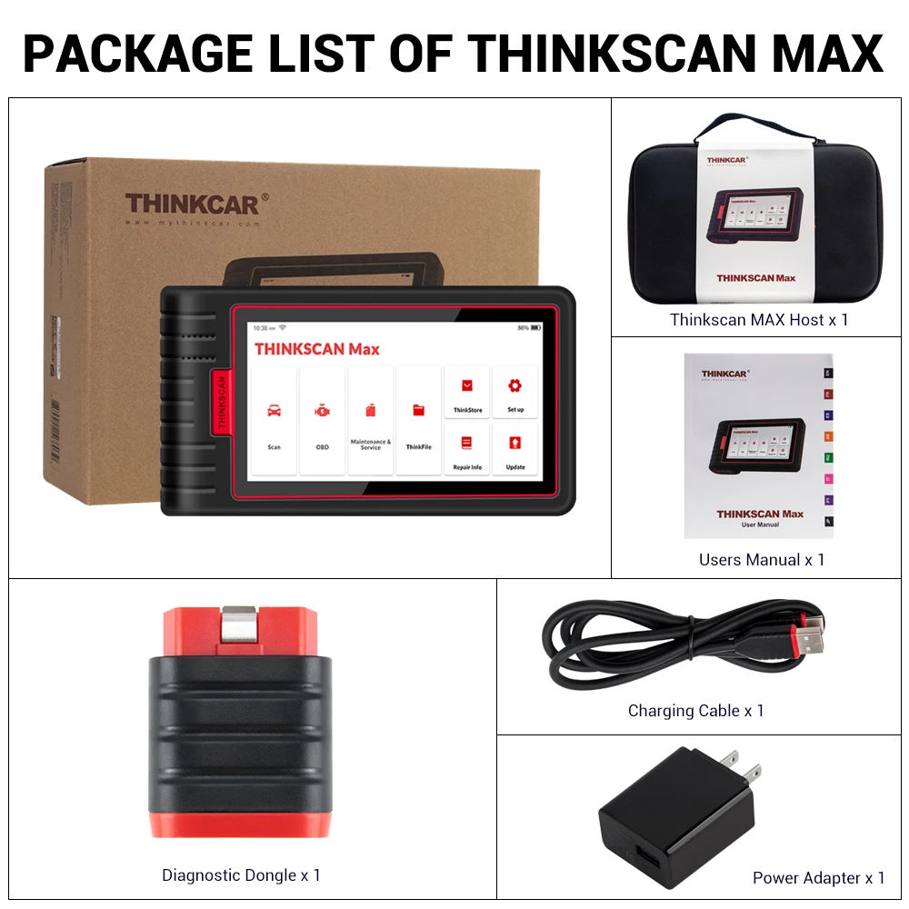 

ThinkCar ThinkScan Max Tools for auto Full system Diagnostic Scanner 28 Reset Function Bi-Directional Test ECU Coding via CRP909