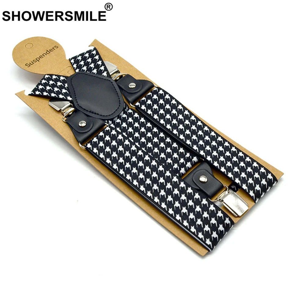 Подтяжки SHOWERSMILE в стиле гусиные лапки мужские модные повседневные кожаные