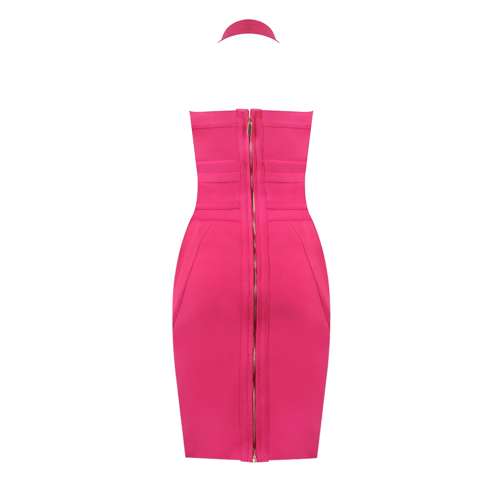 

Sale Free Shipping New Summer Dress Women 2019 Sexy V Neck Halter Hot Pink Bandage Dress 2019 Elegant Party Dress Vestido
