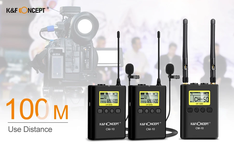 K& F концепция UHF 100M дистанционные беспроводные ПЕТЛИЧНЫЕ микрофон 100 каналов с 2 передатчиками+ 1 двухканальный приемник для CanonNikon