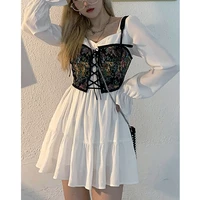 2021 autumn casual fashion long sleeve 2 piece set dress women korean fashion vintage floral vest y2k female hot sale