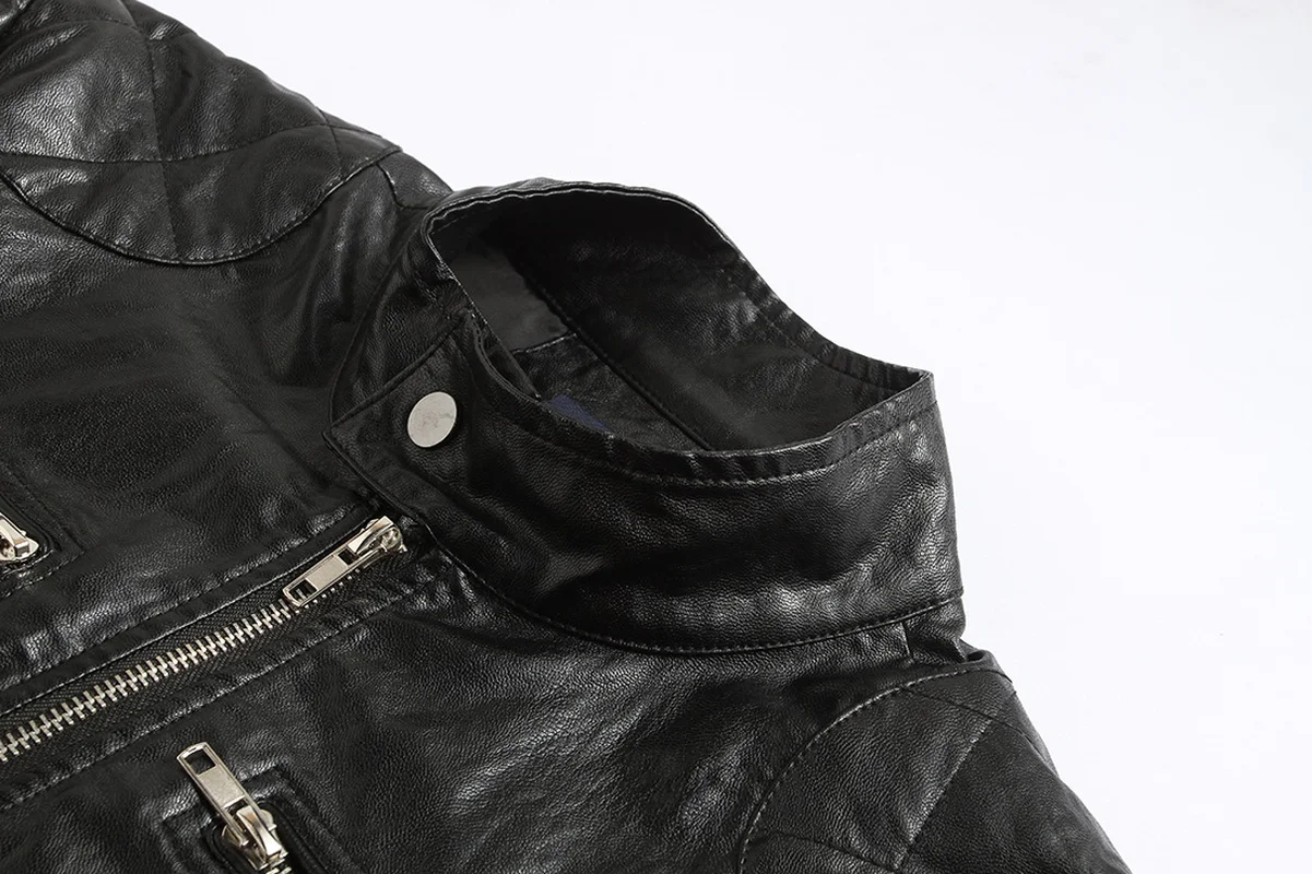Новая Кожаная Мотоциклетная кожаная куртка с воротником в стиле панк Chaqueta De Cuero