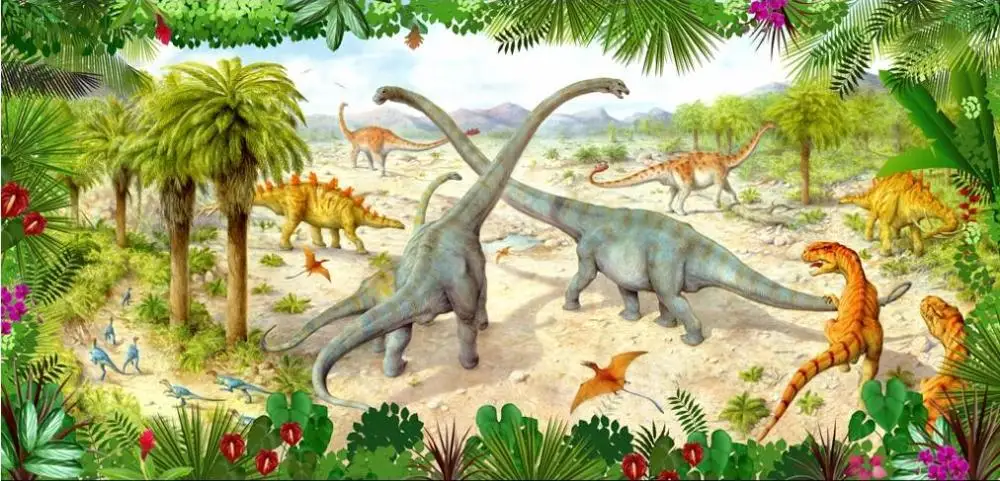 3 фотообои на заказ динозавр мир зеленый лес научная фантастика детская комната