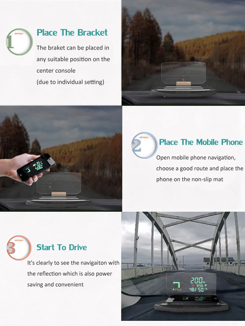 Universal Smartphone Projector HUD Head Up Display Holder Car GPS Navigator Car Mount Stand Phone Holder Black Non-slip Mat
