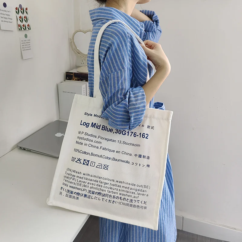 

Women Canvas Shoulder Bag Woven Label Design Daily Shopping Bags Students Books Bag Thick Cotton Cloth Handbags Tote For Girls