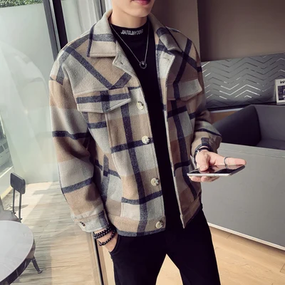 Мужская шерстяная ветровка с отворотом Свободное пальто в японском стиле