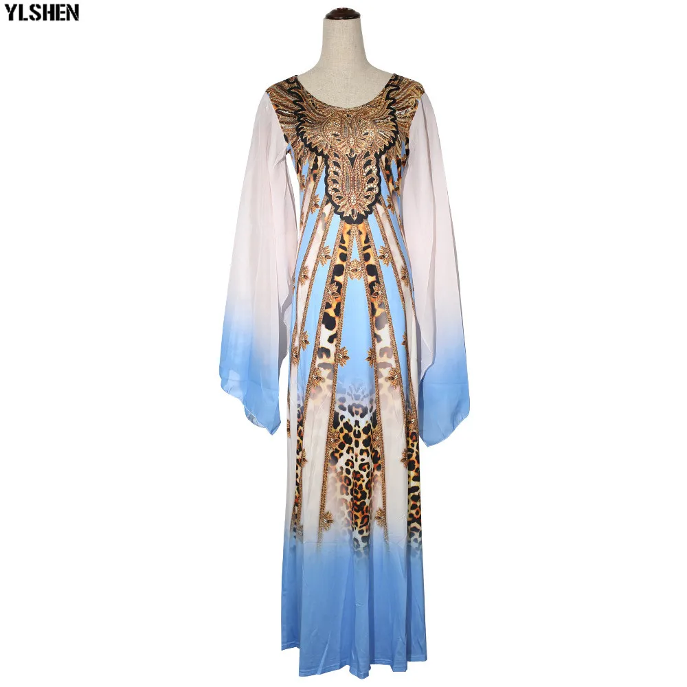 Style3 Light blue Новые африканские платья для женщин с принтом Дашики африканская одежда Базен Riche сексуальное тонкое платье с рюшами на рукавах длинное Африканское платье макси для женщин - Цвет: Style3 Light blue