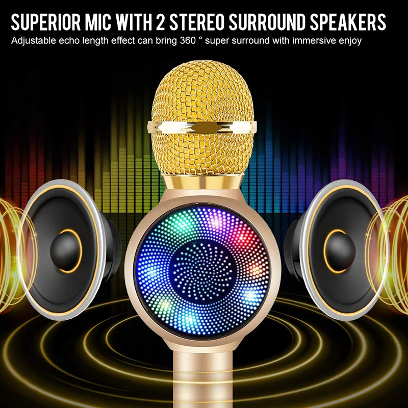 Микрофон для караоке с поддержкой Bluetooth 3-в-1 Портативный микрофона караоке-плеер