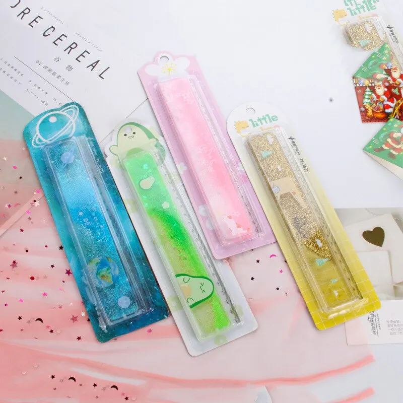 

24 pcs/lot Kawaii Avocado Planet Cat Dinosaur Oil Ruler Cute Measuring Drawing Tool Promotional Stationery gift school supplies