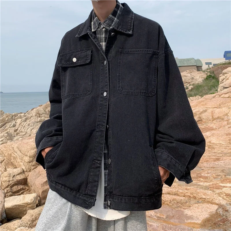 Men Jacket Cowboy Work Clothes Solid Color Long Sleeve Loose Fashion Autumn Tidal Current Streetwear Favourite The Price Of New |