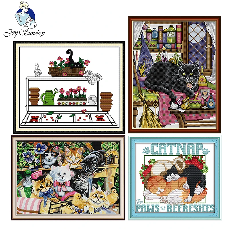 

Cats cartoon series DIY 14CT animals printed pattern Cross Stitch sets DMC fabric on canvas Chinese Embroidery home decorations