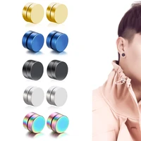 korean fashion ear cuff clip on earrings man round magnet fake piercing ear black punk stainless steel earring jewelry for women
