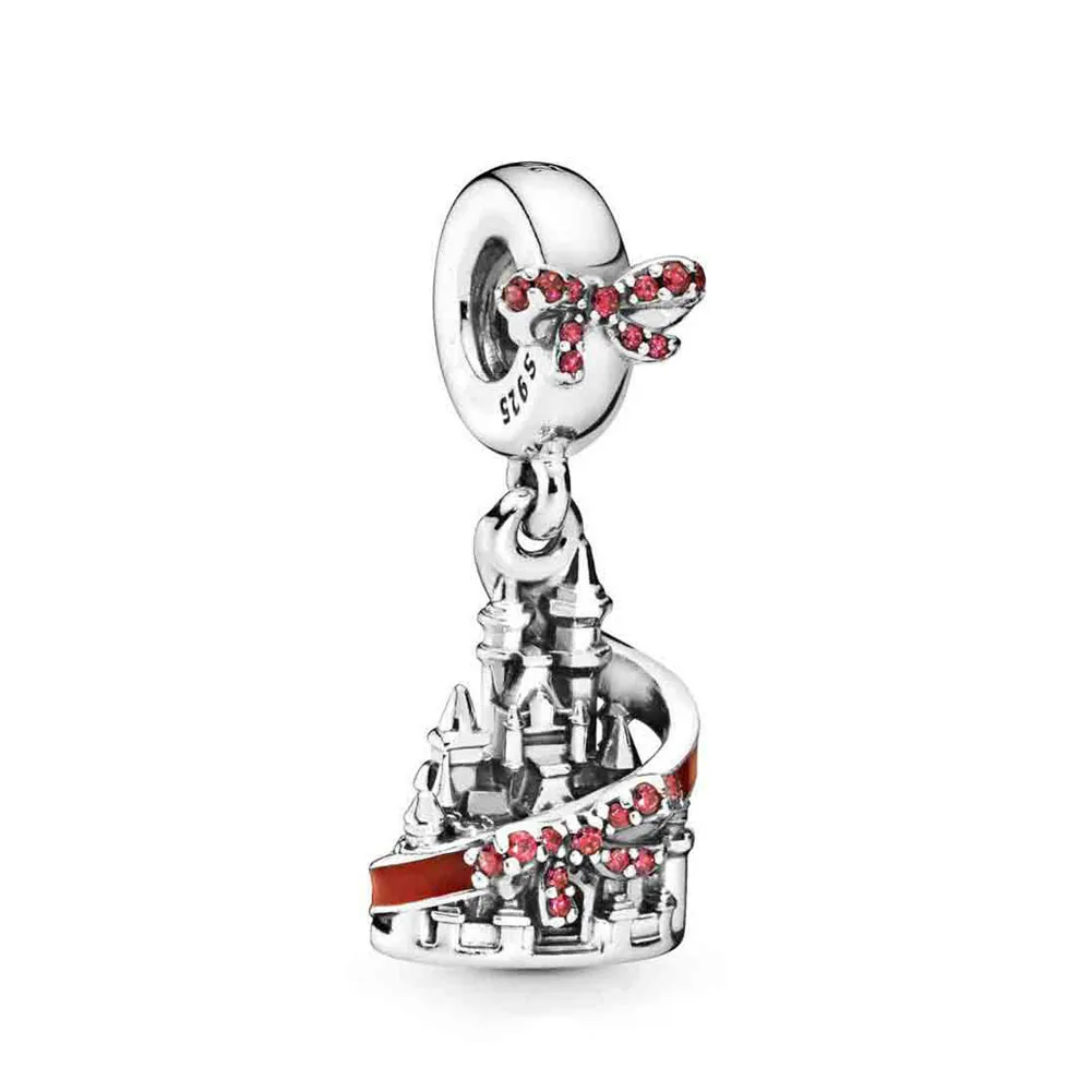 

Authentic 925 Sterling Silver Bead Red Bowknot Castle Dangle Charm Fit Pandora Women Bracelet Bangle Gift DIY Jewelry