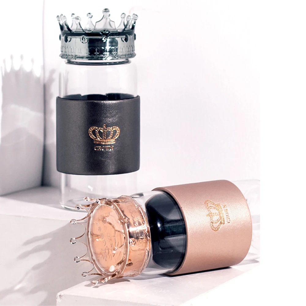 Элегантная корона с крышкой стеклянная чашка 320 мл Герметичная Бутылка Для Воды