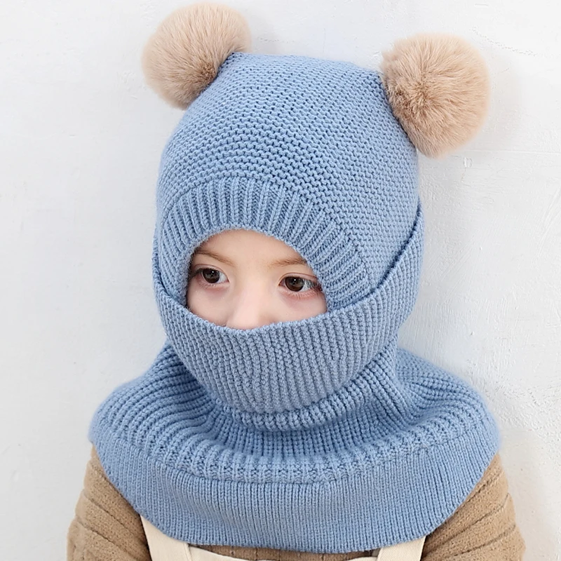 Зимняя шапка шлем детская с маской вязаная шапочка для девочек и маленьких