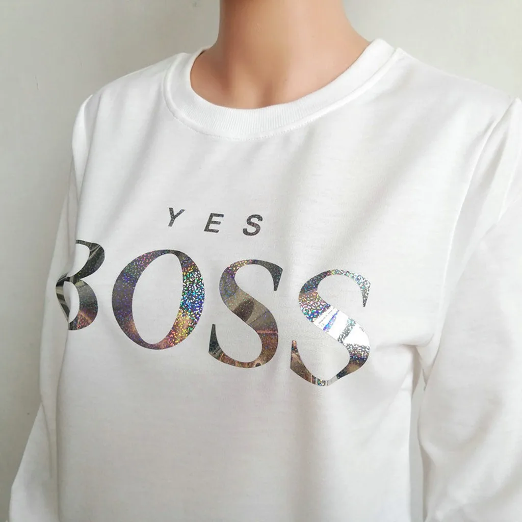 Женская Осенняя толстовка с блестками и надписью «Yes Boss», Женская толстовка с капюшоном, пуловер с длинным рукавом в стиле Харадзюку, джемпер, Sudadera Mujer