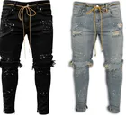 Мужские джинсы скинни-карандаш стрейч из денима потертые рваные свободные байкерские зауженные джинсы с масляной краской брюки мужские джинсы