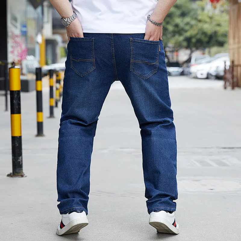 

Large men's elastic loose Wide Leg Jeans add fat business leisure straight four seasons long pants
