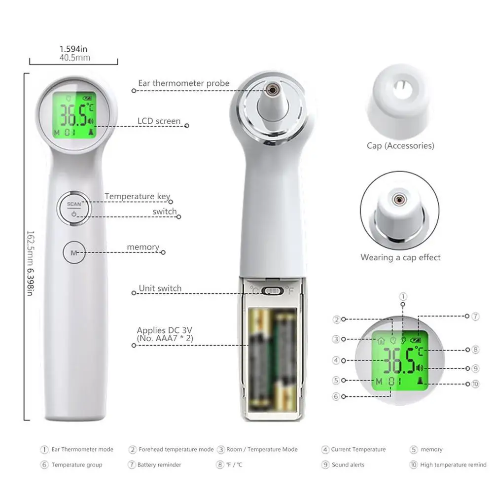 

Thermometer Infrared Home Forehead Thermometer High-Precision Non-Contact Body Thermometer Fever Electronic Ear For Baby Adult