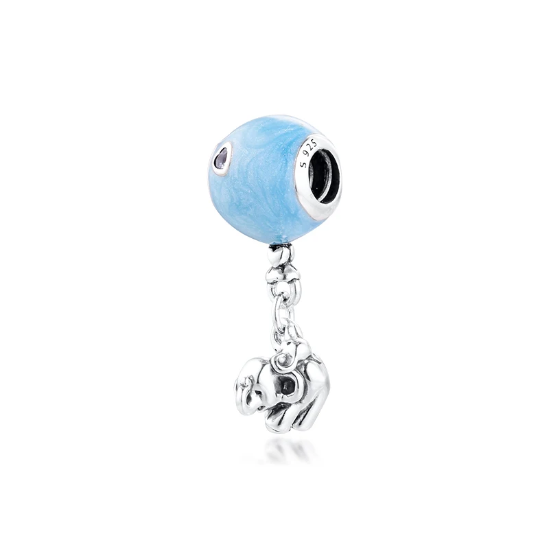 DIY Подходит для Pandora Charms браслетов слон и синяя подвеска шарик из 100% ного серебра
