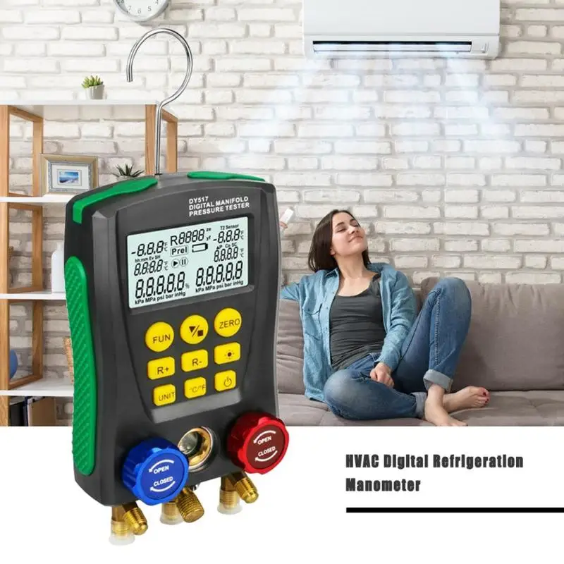 DY517A Pressure Gauge Refrigeration Digital Vacuum Manifold Tester Meter HVAC Temperature Tool Kit | Инструменты