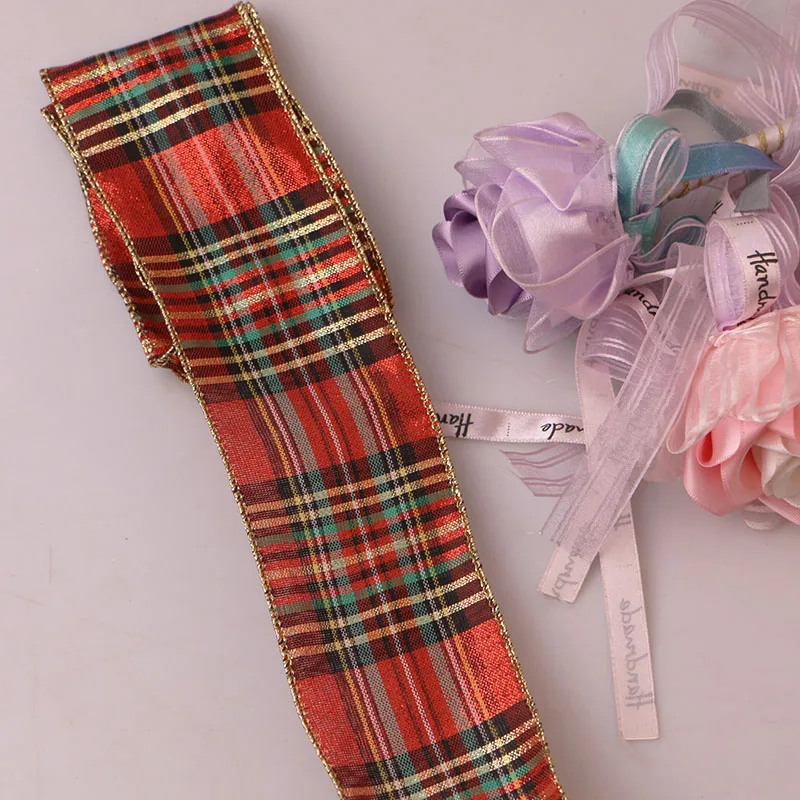 5 ярдовая лента 6-6,3 см с железно-красной клетчатой печатью для декорации рождественских вечеринок и подарков.