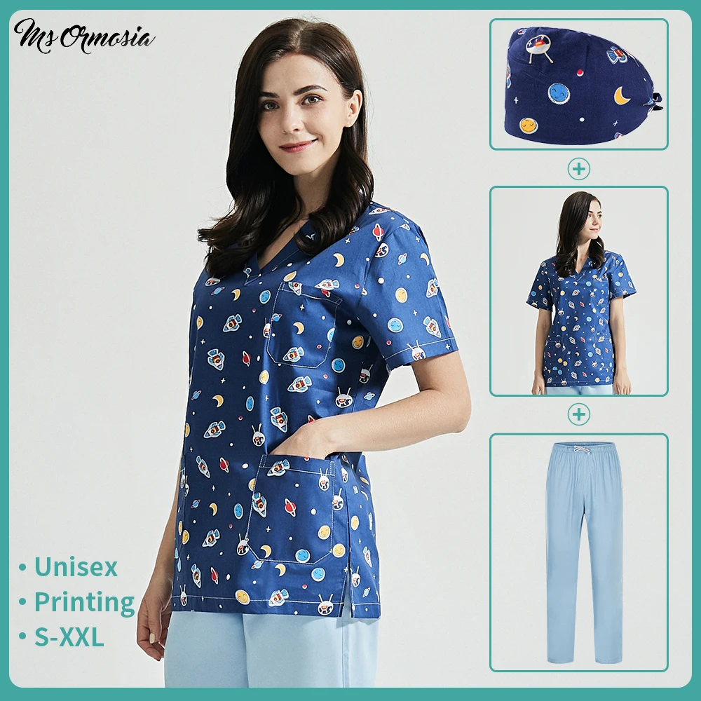 

Animal Flower Print Uniform Pet Shop Scrub Uniform Cotton Clothes Multicolor Beauty Salon Scrubs Women Work-wear New Lab Uniform