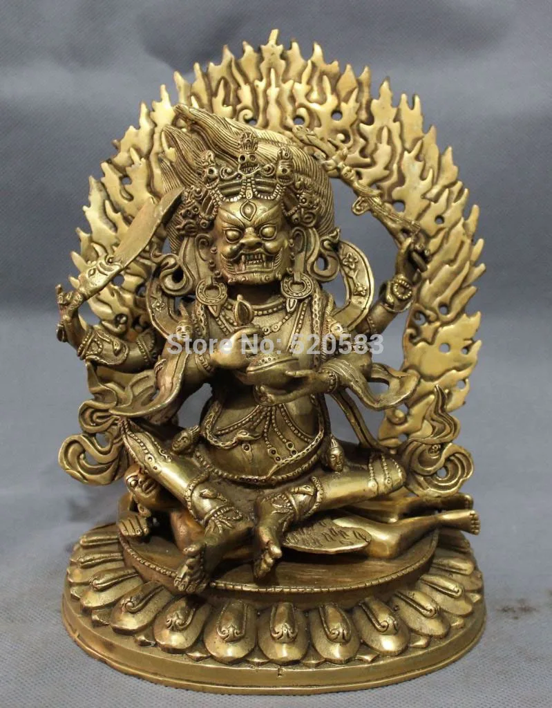 9 &quotТибетский латунный Буддизм Ваджра 4 руки Махакала Будда Джосс джамбала