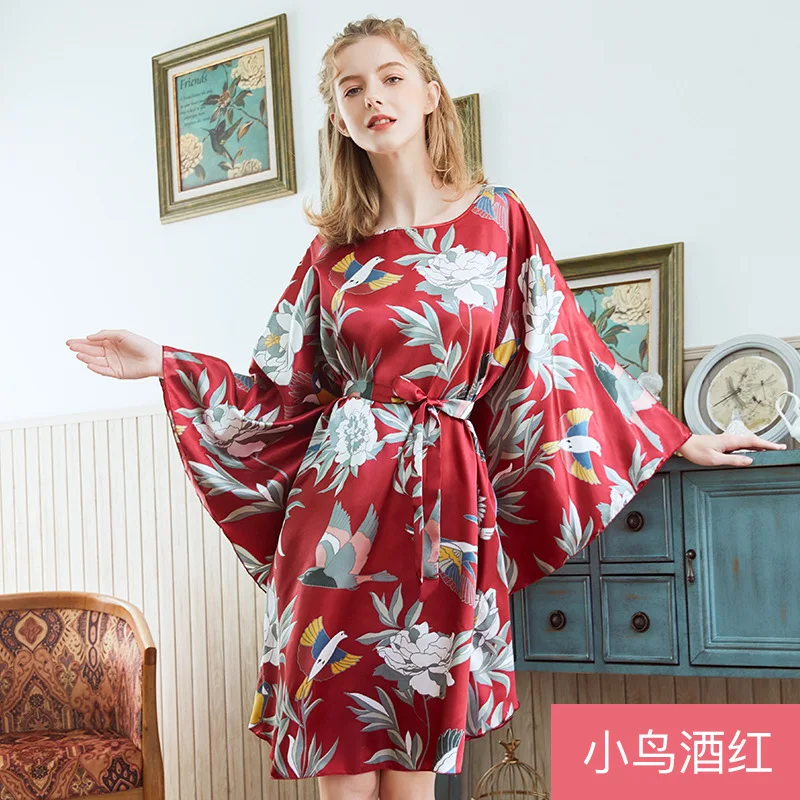 Plus Size Ladies summer Faux Silk Bath Robe Women Rayon Night Gown Round Collar Nightgown Home Wear Nightwear Pijama Mujer | Женская