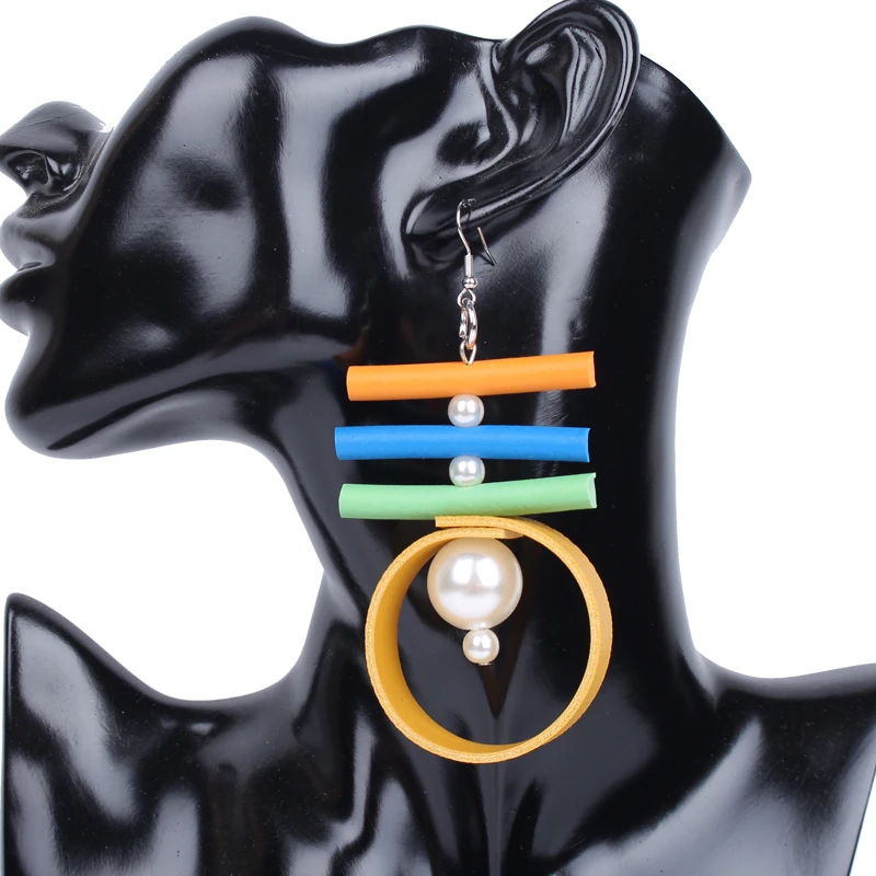 

Colorful Rubber Big Pearl Pendant Earrings Women Vintage Yellow Leather Jewelry Earring Accessories Luxurious Mom Festival Gift