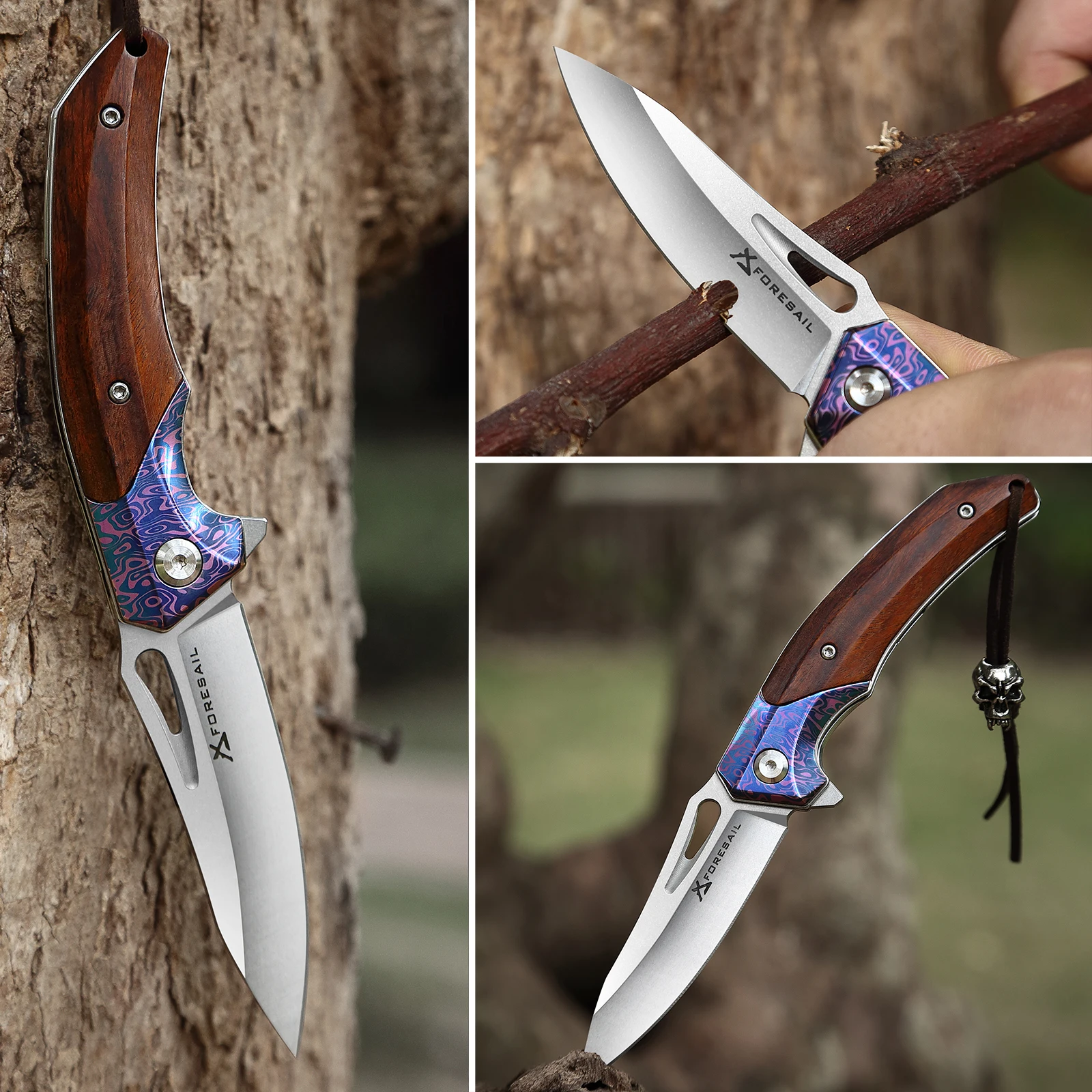 FORESAIL-Складной нож с лезвием из стали M390 и рукояткой из древесного сплава TC4 титанового сплава на шариковых подшипниках Нож для кемпинга и охотыНа улице ЕДЦ.