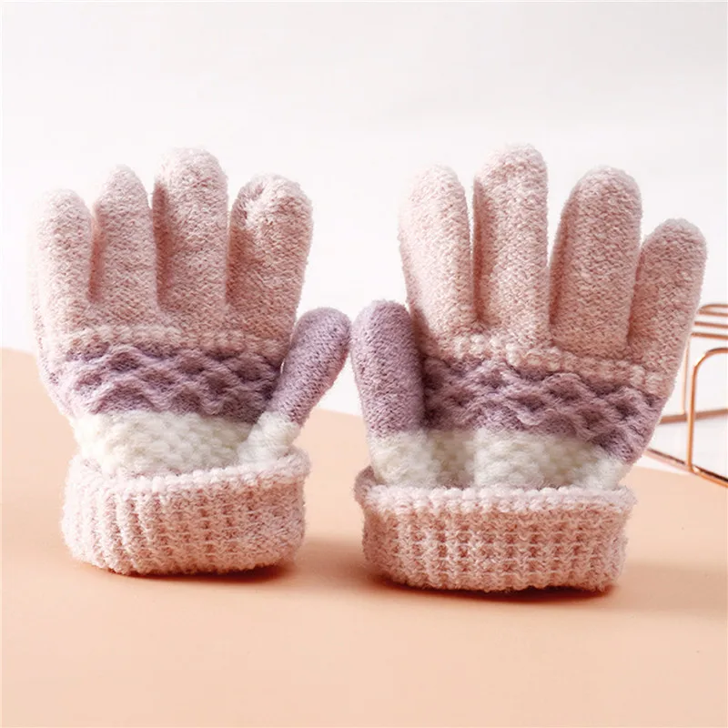 

2021 Brand New Child Kids Baby Girls Boys Winter Knitted Gloves Cartoon Warm Mittens Toddlers Outdoor Stripe Cute Gloves