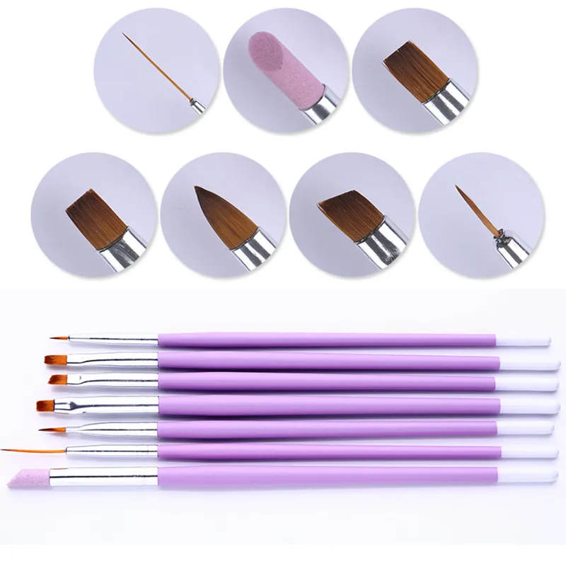 7Pcs Set 1 УФ-гель для ногтей, кисть для рисования, кисть для рисования, акриловая резьба, кисть для педикюра, маникюра, инструмент для дизайна ногтей, сделай сам, УФ-Гель-лак - Цвет: 7Pcs Set 1