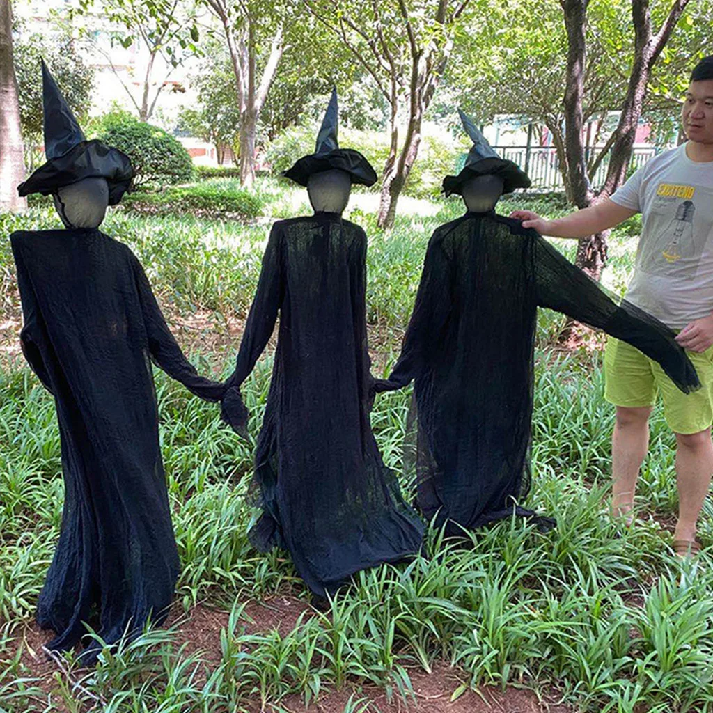 

3PC Halloween Sound Control Induction Decoration Luminous Sounding Hand In Hand Witch Haunted House Decoration Props 2021