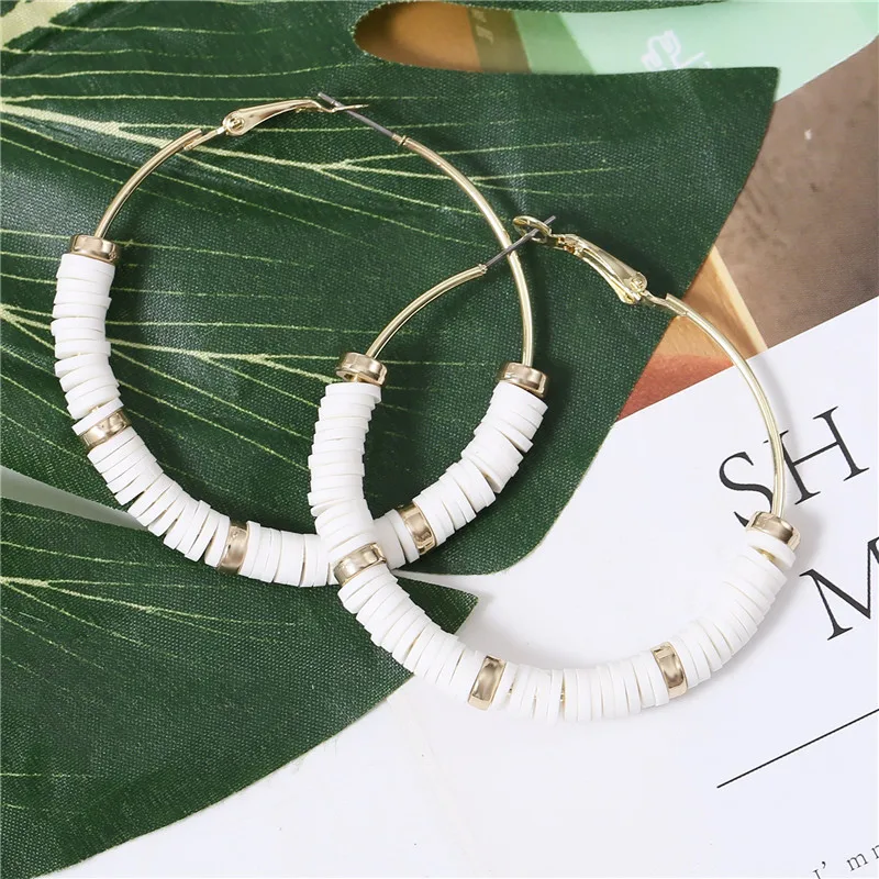 

Simple Geometry Handmade Soft Clay Hoop Earrings Temperament Creative Ear Jewelry 2021