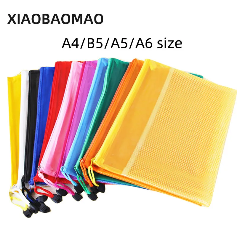 10pcs High Quality Waterproof Clear PVC+mesh A4 B5 A5 A6 File Document File Bag For Bill Invoice Note File supplies