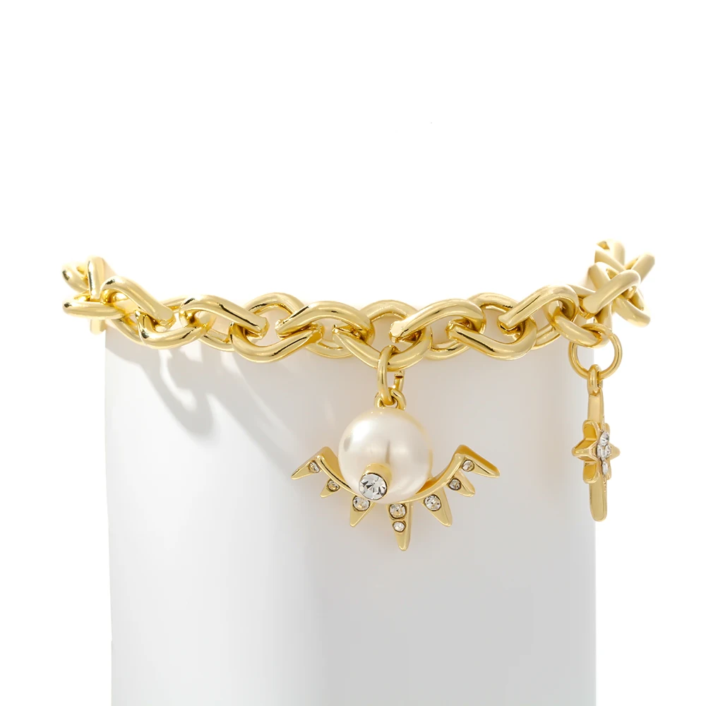 Yhpup модный медный золотой женский браслет стразы имитация жемчуга Луна Звезда