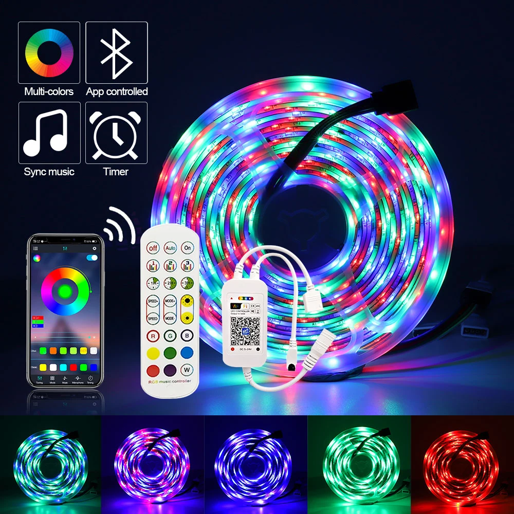 

5050 LED Strip Light RGB SMD 2835 Flexible Ribbon fita WiFi / Bluetooth RGB LED light 5M 10M 15M Tape Diode DC12V Remote Control