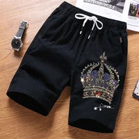 summer leisure breathable high quality cotton hip hop lightweight mens shorts hot drill straight tube design