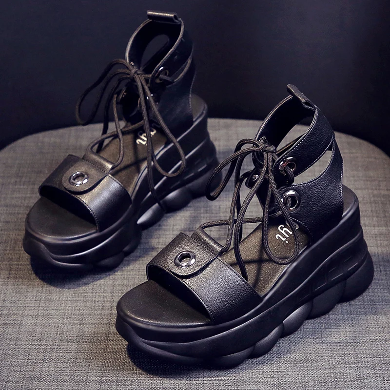 

2021 Sexy Lace-up Open-toe Leather Sandals Women's Comfortable Platform Shoes Fashionable All-match High-heeled Summer Shoes