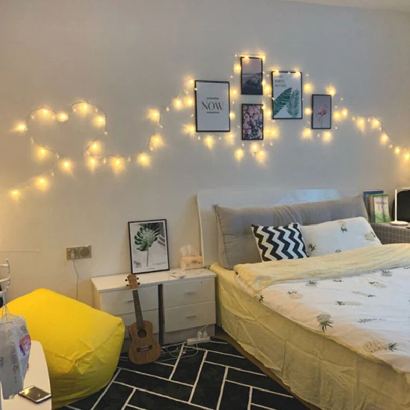 

2M 20LED Hairy Ball Christmas String Lights Battery New Year Garland Curtain Lamp Holiday Decoration For Home Bedroom Table Lamp