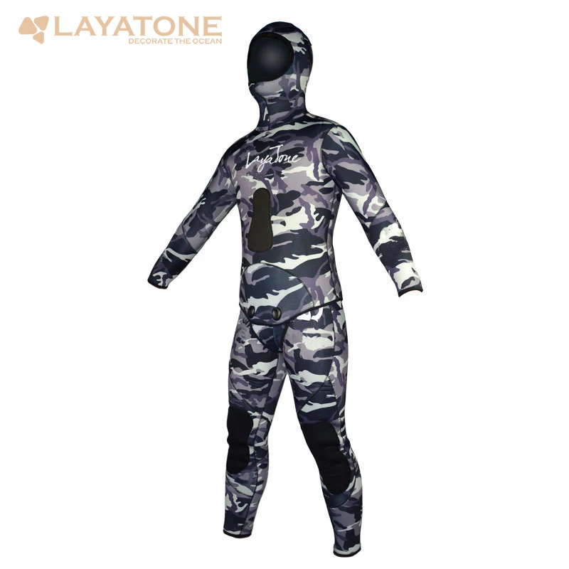 LayaTone 7 мм Неопреновая Балаклава Гидрокостюмы Подводное плавание с аквалангом; Подводная охота Сноркелинг охотничий костюм зимний купальник из 2 частей сплит шапка мокрый костюм