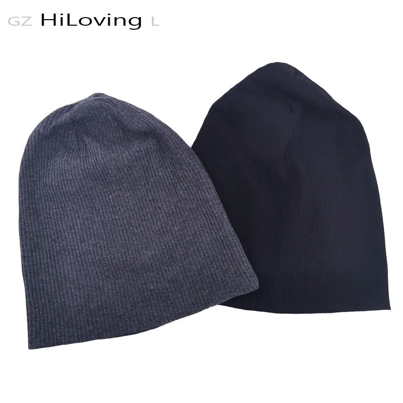 GZHilovingL, женские черные ребристые хлопковые шапочки, Skullies, шапки для зимы и осени, эластичные сутулящиеся шапки, Женские Простые шапочки, шапки