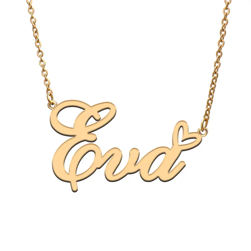 

Love Heart Eva Name Necklace for Women Stainless Steel Gold & Silver Nameplate Pendant Femme Mother Child Girls Gift