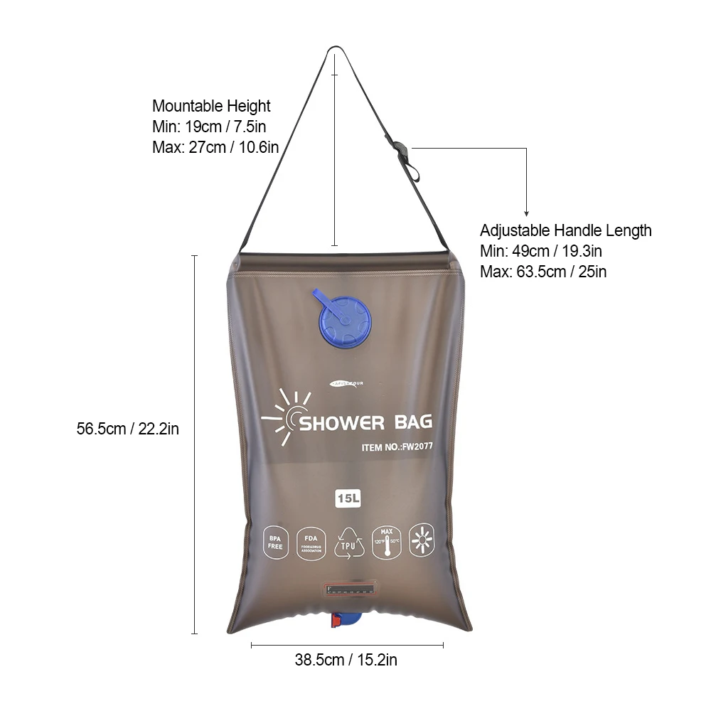 

Portable Outdoor Camping Shower Bag 15L Large Capacity Water Bag Collapsible Water Container Water Bag for Hiking Backpacking