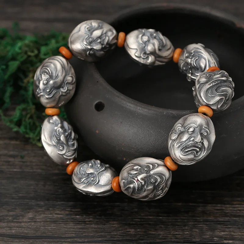 Буддийский браслет ручной работы из серебра 999 пробы с бусинами в виде