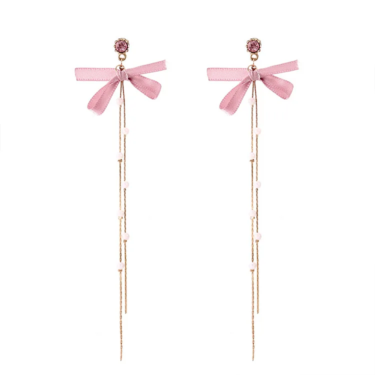 Новые корейские милые маленькие прозрачные розовые серьги с бантом украшенные