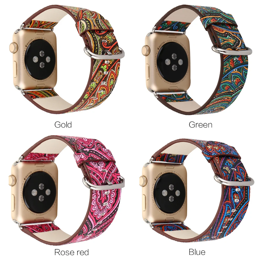 Модный ремешок с цветочным узором для Apple Watch 38 мм 40 42 44 кожаный браслет iWatch Series 2 3 4