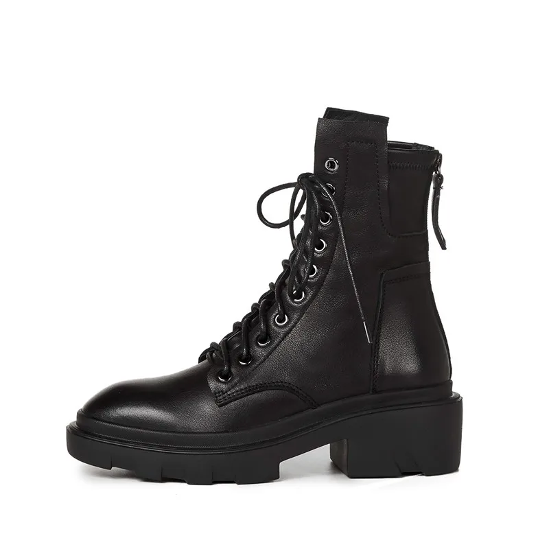 

Platforms Boots Punk Gothic Chunky Motorcycle Boots Women 2020 Winter Shoes Genuine Leather Back Zip Ankle Boots Black Booties